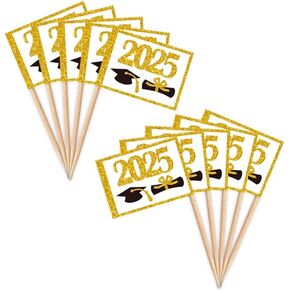 ZXvZYT 2025 Graduation Cupcake Toppers Small Mini 2025 Graduation Cap Toothpick Stick Flags - Diploma Grad Theme Party Cake Cocktail Fruit Decoration(Blue 100 Pcs)