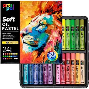 Artspal Soft Oil Pastels Set, 24 Vibrant Colors, Oil Pastel Crayons for Artists, Beginners, Teachers, Students, Great Blending and Layering for Art Supplies, Art Painting, Drawing (10 x 70 mm)