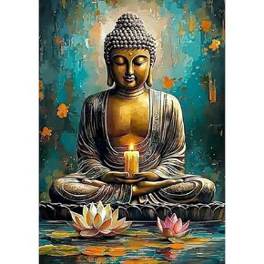 SENQAO Buddha Diamond Art Kits for Adults, DIY 5D Lotus Diamond Painting Kits for Beginners, Round Full Drill Diamond Dots Paintings, Diamonds Pictures Gem Art for Adults Crafts Home Decor 12x16inch