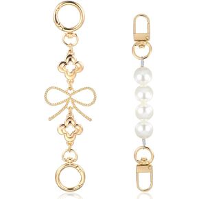 2Pcs Gold Pearl Purse Extender Chain, Cute Bow Bag Extender Chain, Bow Pearl Chains Strap Replacement, Exquisite Purse Straps Suitable for Wallet, Bag, Purses Decoration