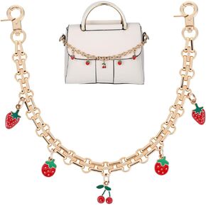 Ouligay Purse Chain Strawberry Cherry, Gold Decorative Bag Chains, Replacement Extension Chains for Tote Shoulder Bags Handbags Purses Handle, Bag Chain Straps Charms for Women Crossbody Accessories