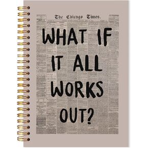 What If It All Works Out Inspirational Notebook, Retro Trendy Newspaper Typography Journal, Positive Affirmation Journal for Women Men, Aesthetic Spiral Notebook, 5.5x8.3