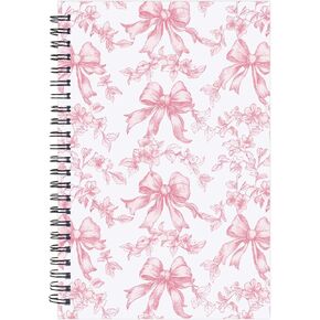 Pink Bow Notebook for Women - Coquettte Journal for Girly Teen Preppy School Supplies Pink Flower Spiral Notepad Back to School Study Supplies Stationary for Students Teacher 5.5x8.3 Inches