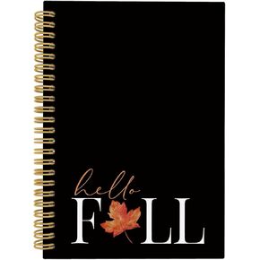 Fall Journal, Hello Fall Spiral Notebook, Fall Decor, Autumn Leaves 5.5"x8.3" 164pages Lined Notebooks College Ruled, Retro Rustic Autumn Leaf Black Notebook for Office School Supplies