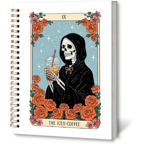 Gothic Skeleton Coffee Notebook Journal 5.5x8.3in, Funny Coffee Lovers Gifts Journal for Writing, Funny Goth Skeleton Notebooks for Note Taking, Gothic Office Supplies, Hardcover Spiral Notebook