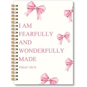 Pink Bible Notebook Journal - Preppy Coquette Bow Spiral Notebook, Pink Spiral Notebooks, God Say I am Christian Notebooks Gift for Women Girls, Bow Preppy School Office Supplies,6x8.2In