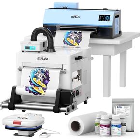 EXPLUX A3 DTF Printer,XP600 Turbo Printhead, 2X Faster Output, Anti-Clog Design+LED Multi-Function Display,Multi-Material Compatible,Gift Ink 2 Year (Printer+Powder Shaker+Heat Press+Smoke Filter)