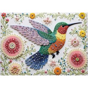Hopgo Puzzle for Adults 1000 Piece, Crystal Jewel Hummingbirds Daisies Art Jigsaw Puzzle, Challenging Puzzles for Adults