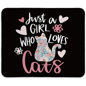 Just A Girl Who Loves Cats,Black Cat Cute Mouse Pads for Desk Home Office Computers Laptop,Cat Gifts for Cat Lovers,Non-Slip Rubber Base Mouse Pads for Wireless Mouse,9.5x7.9 inches