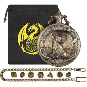 Mini DND Dice Set with Border Standing Dragon Pattern Pocket Watch Shell Case, 7pcs Polyhedral Mini Metal Dice Set, D&D Gifts with Gift Bag, Role Playing Board Game Accessories, Dark Silver in Kuwait