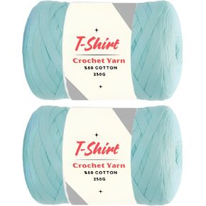 2 Pack T-Shirt Yarn VR%60 Cotton for Crocheting Knitting Soft Chunky Fabric Beginner T Shirt 500g, 240 Yds Coaster Perfect Bags Baskets Blankets Home Decor (Lurex T-Shirt Yarn, Ice Blue) in Kuwait