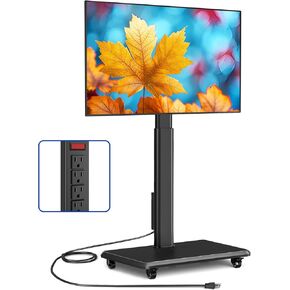 Mobile TV Stand, Rolling TV Stand with Power Outlet for 32-65 70 Inch TVs Up to 88 Lbs,Swivel Height Adjustable Modern Portable TV Stands for Living Room, Bedroom (White)