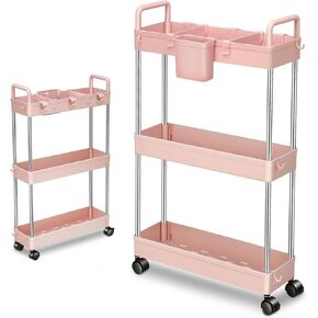 DNA MOTORING 3 Tier Slim Rolling Storage Cart, Plastic Utility Cart Organizer, Mobile Shelving Unit Utility Cart for Garage, Warehouse, Kitchen, Bathroom, Narrow Space, w/Wheel, White, TOOLS-00797-WH