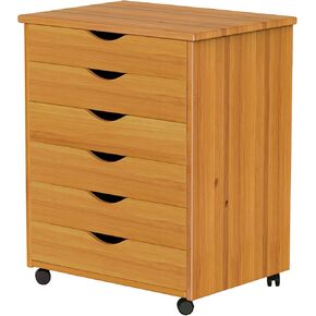 Adeptus Original Roll Cart, Solid Wood, 6 Drawer Extra Wide Drawers Roll Carts, Medium Pine