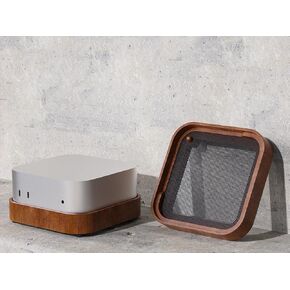 Wooden Stand for Mac mini 4 – Custom Fit with Power Button Trigger, Minimalist Design, Dust Filter & Anti-Scratch Silicone Pads