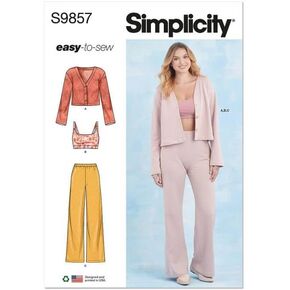Simplicity Misses' Knit Cardigan, Bralette, and Pants Loungewear Sewing Pattern Packet, Design Code S9857, Sizes XS-S-M-L-XL-XXL, Multicolor