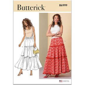 Butterick B6999K5 Easy to Sew Misses' Loose-Fitting Tiered Skirts Sewing Pattern Packet, Design Code B6999, Sizes 8-10-12-14-16