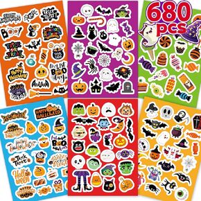 Halloween Stickers for Kids Adults 24 Sheets Cute Halloween Stickers Bulk Sheets for Treat Bags/Boxes/Gifts/Cards Halloween Adhesive Stickers for Teacher Classroom Halloween Party Favors for Kids