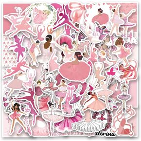 105 Pcs Aesthetic Stickers for Pink Ballerina Waterproof Vinyl Decal for Girl Teen Adult Student Water Bottle Laptop Phone Computer Skateboard Luggage Notebook Dance Stickers