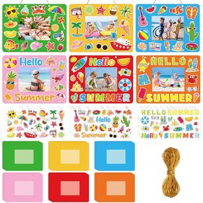 Sereliy 24 Packs Summer Picture Frame Craft Kits Beach DIY Stickers Crafts for Party Decoration Favor Home Classroom Game Activitie (Summer)