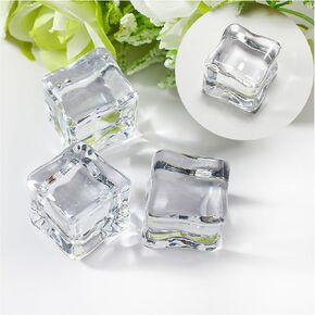 Artificial Ice Cubes, Clear Acrylic, 0.7 inch / 18 mm Square, Reusable Display Props, Set of 20