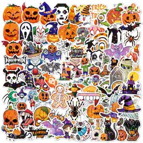 100PCS Halloween Pumpkin Ghost Witch Bat Sticker, Holographic Laser Shining Luggage Party Decoration, Halloween Party Waterproof…
