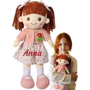 Personalized Rag Dolls for Girls - Custom 16 Inches Soft Plush Snuggle Baby Doll for Toddlers Stuffed Toys - Muñecas de Trapo Personalizadas para Niñas - Pink Polka Dot Skirt