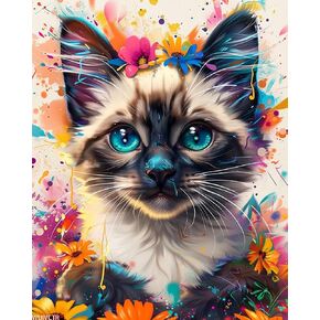 WUIVCTR DIY Painting by Number for Adults Siamese Cat Paint by Numbers Graffiti Cat Painting on Canvas Doodle Style Paint by Numbers for Adults Beginners for Gift Home Decor 16x20 Inch（Without Frame）
