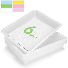 ShineMe Plastic Paper Trays for Classroom, 6 Pack Colorful Classroom Turn in Bins, Thick and Sturdy A4 Letter Size Flat Storage Trays for Classroom Organization and Storage