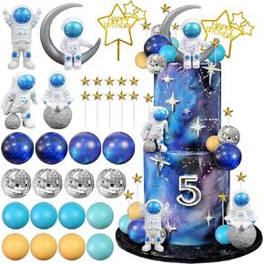 Space Cake Toppers Outer Space Cake Decorations with Balls Stars Astronauts Figurines Planets for Kids Outer Space Theme Birthday Party