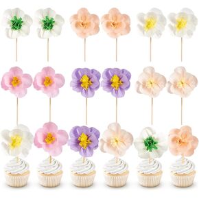 SUNBEAUTY Cupcake Toppers, Wildflower Daisy Birthday Party Decorations, 12PCS Paper Flowers Cupcake Toppers Decor, Baby in Bloom Baby Shower Cupcake Picks Decor Party Supplies for Gilrs Women