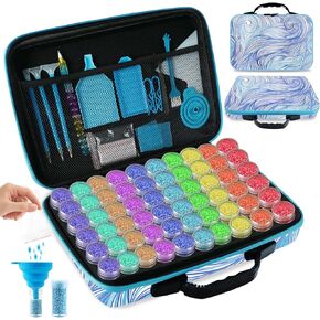 TAVOLOZZA Diamond Painting Storage Containers, 60 Slots Diamond Painting Accessories and Tools with Jars for Beads, Portable Diamond Art Organizer Case, Diamond Art Kit Storage Box