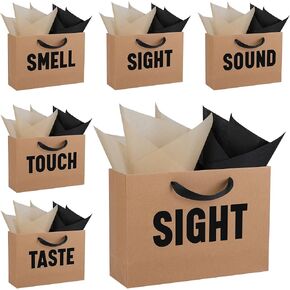 OEMVALATY 5 Senses Gift Bags for Him Her Five Senses Gift Bags with Handles and Tissue Paper Present Wrappings for Valentine Wedding Anniversary Party Birthday Graduation(Navy Blue, 12.6''x8.8''x4'')