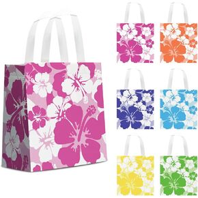 KERINGO 24 PCS Hibiscus Party Favor Bag Non Woven Hawaiian Gift Goodie Bag with Handles Luau Tropical Aloha Tiki Party Supplies