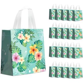 KERINGO 24 PCS Hawaiian Party Favor Bags Hawaiian Gift Bags for Aloha Festival Beach Tropical Tiki Luau Goodie Bags with Handle Non Woven Summer Birthday Party Supplies
