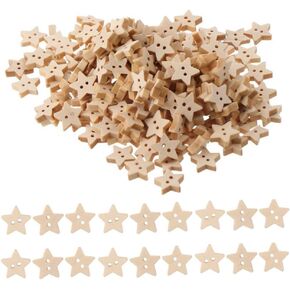 200 Pcs Star Shaped Wooden Button,13mm Wooden Star Buttons with 2 Holes for Home Decor