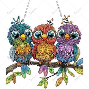 SOURMO Hanging Diamond Art Painting Pendant Bird, DIY Double Sided Acrylic Diamonds Painting Board Kit for Adults