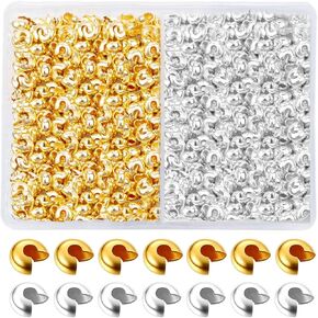 800 Pieces Crimp Bead Covers for Jewelry Making, 4mm Open Half Round Crimp Bead Knot Cover Small Beads for Jewelry Craft DIY