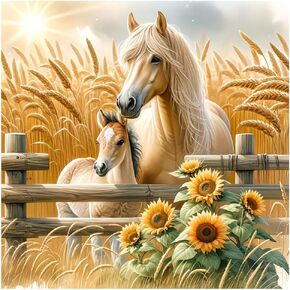 Sanjee Diamond Art Kits for Adults, Horses Diamond Painting Kits for Beginner, 5D DIY Round Full Drill Gem Art Crafts for Home Wall Decor Gift, 12x12inch
