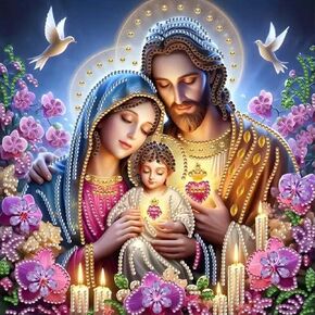 ZHUDENGXJL 5D Diamond Painting Kits for Adults,Jesus Family Special Shape Diamond Art Kits for Beginners,Christmas Jesus Crystal Rhinestones Gem Art Craft Kits for Home Wall Decor 12×12inch