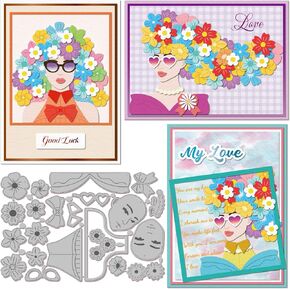 GLOBLELAND Fashion Woman Cutting Dies for DIY Scrapbooking Metal Flowers Lady Cut Dies Sunglasses Die Cuts for Card Making Embossing Photo Album Craft