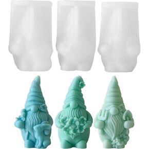 3Pcs Easter Gnome Candle Molds Spring Flower Bunny Garden Gnome Resin Mold 3D Gnome Silicone Mold for Soy Wax Candle, Soap, Plaster, DIY Crafts