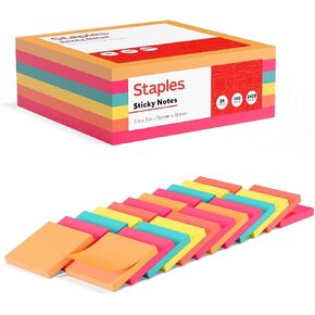 Staples 24295902 Stickies Standard Notes 3-Inch X 3-Inch Assorted 100 Sh./Pad 24 Pads/Pk