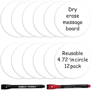SVNOOC Multi-Use Dry Erase Labels Sticky Notes Reusable Stickers for Wall Desk Fridge Classroom Office Home and More, Message Board with 2 Markers (5" in Circle White), 12 Pack