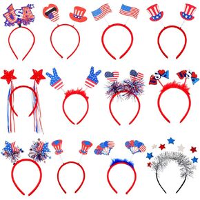 24 Pcs Patriotic Head Boppers Headband 4th of July American Flag Headband Independence Day Accessories Red White Blue America Headband Bulk for Adults Veteran Day Party Favor Supplies Decor