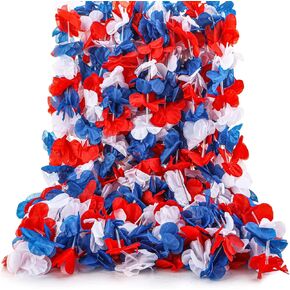 Cindeer 48 Pcs Red White and Blue Patriotic Flower Leis 3.2 Feet Memorial Day Patriotic Decorations 4th of July Flower Leis Hawaiian Plastic Necklace Garlands for Independence Day Luau Party Favor