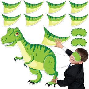 Pin The Tail on The Dinosaur Party Game Activities 23.6 x 17.7 Inch Dinosaur-Shape Poster with 24pcs Tails Dino Birthday Party Supplies for Boys Girls Wall Home Room School Decorations
