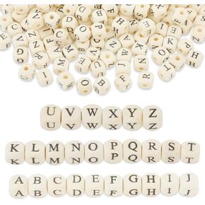 260 pcs Alphabet Wood Beads, Wooden Loose Beads with Initial Letter Natural Square Wooden Bead Cube Bead for Jewelry Making and DIY Crafts