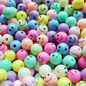Qingxi Charm 100pcs Cute Yellow Smile Face Acrylic Bead for Bracelets Necklace DIY Craft Jewelry Making (Yellow,10mm)
