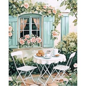 KEYIFA Paint by Numbers Kits for Adults, Garden Paint by Number, DIY Oil Digital Painting Flowers, Easy Acrylic Painting Kit Canvas, with Brushes, Art Crafts Gifts for Wall Decor 12x16 in